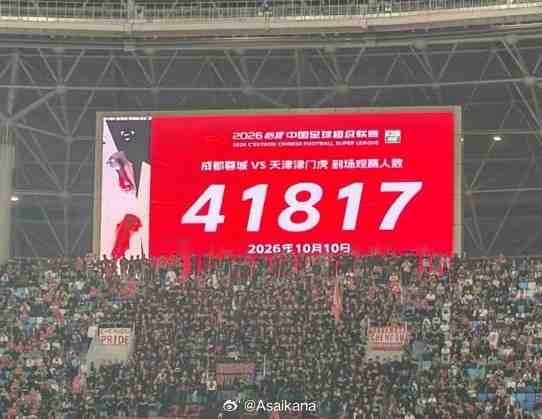 蓉城vs津门虎现场观众41817人，刷新凤凰山专业足球场人数纪录
